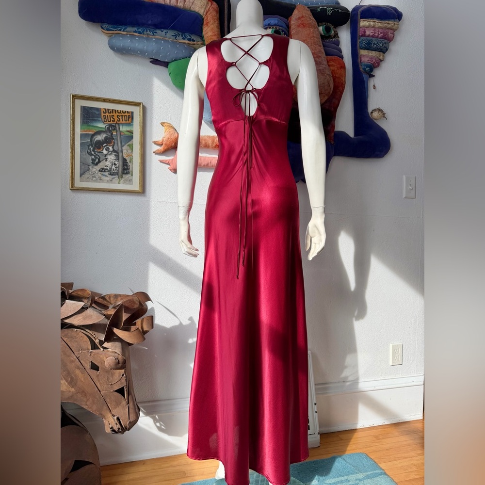 90s DARK WINE Lace Up Dress ‘All That Jazz’ Prom Gothic Gown Vintage Whimsygoth - Picture 5 of 8